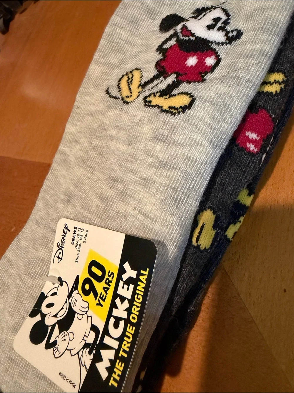NWT Disney Mickey Mouse Crew Socks 2 pair Size 10-13